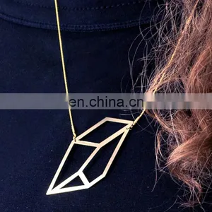 Long Brass Abstract Shape Pendant Necklace thumbnail-1