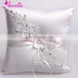 AR0912 Ivory Bow Pearl Heart Satin Wedding Ceremony Satin Ring Pillows thumbnail-2