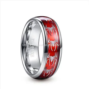 2019 NUNCAD 8mm Wide Inlaid Red Opal Paper + Spider Motif Tungsten Steel Men's Ring Wedding Band Tungsten Carbide Ring T227R thumbnail-2