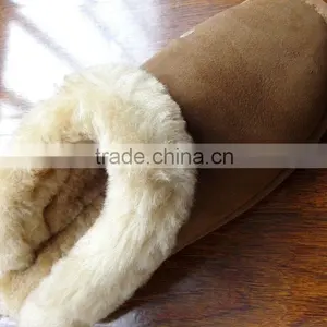 Warm Plush Fur Collar Cow Suede Upper Sheepskin Lining Men Leather Slipper thumbnail-3