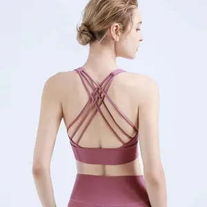 Hot Sale Running Girl Strappy Sports Bra for Women, Sexy Crisscross Back Medium Support Yoga Bra With Removable Cups thumbnail-5