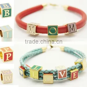 DIY Handmade Cube Letter Alphabet Custom Leather Bracelet thumbnail-3