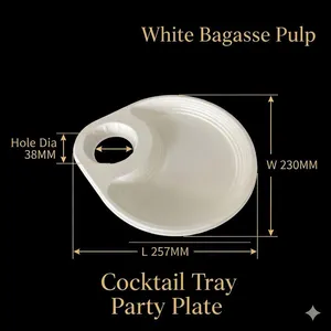 Lightweight Disposable Gourd Tray 12x5x3 Inch Fiber Molded Handheld Drink & Food Carrier Stackable Design thumbnail-1