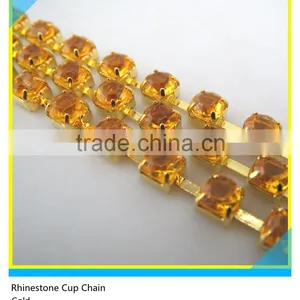 Single Row Siam Rhinestone Gold Plated Cup Chain Trimming For Garment thumbnail-5