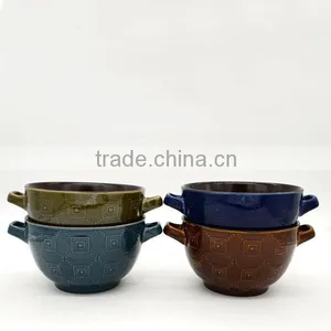 China Factory Cheap Wholesale Daily Use Ceramic Bowl With Two Handles thumbnail-2