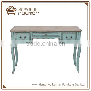 Rustic French Vintage Blue Wood Carved Entryway Console Table thumbnail-1