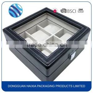 Black Leather Exterior and Gray Velvet Interior Watch Storage Box for up to 6 Watches thumbnail-1