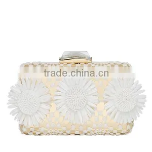 Evening Bags for Girls With White Sunflower, Gold Evening Clutch Bags for Lady EV1144 thumbnail-1