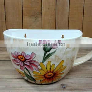 Wholesale Handpaint Daisy Ceramic Hang Side Flower Planter Set thumbnail-1