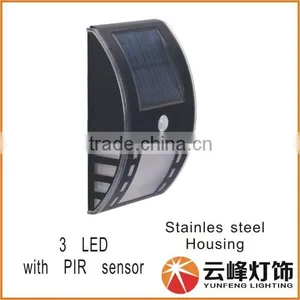3 LED Stainless Steel Motion Sensor Solar Wall Light Outdoor LED Solar Wall Light PIR thumbnail-1