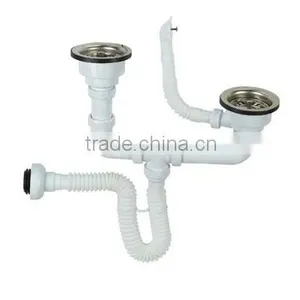 Big Head Sink Trap With Overflow for Double Bowl Sinks Flexible Body 40-50mm (YP076) thumbnail-1