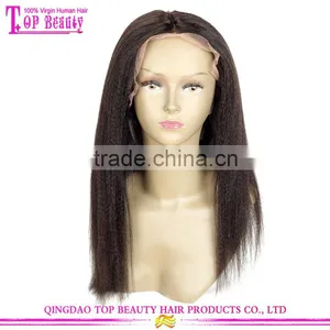 Natural Color Wig Brazilian Virgin 100 Human Hair Yaki Straight With Bleached Knots Yaki Middle Part Lace Front Wig thumbnail-1