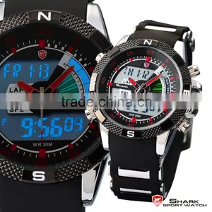 Shark Analog Digital Quatrz LCD Day Date Rubber Band Men LED Wrist Watch thumbnail-6