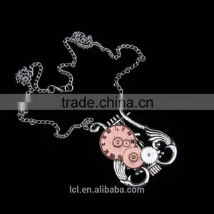 2015 Yiwu Fashion Jewelry Hot Sale Pop Steampunk Necklace Gear Steam Watch Pendant Statement Necklace Hiphop thumbnail-4