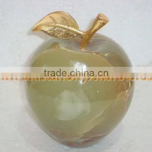 PAKISTAN SUPPLIER WHOLESALE 2017 NATURAL STONE ONYX APPLE WITH BRASS LEAF HANDICRAFTS thumbnail-6