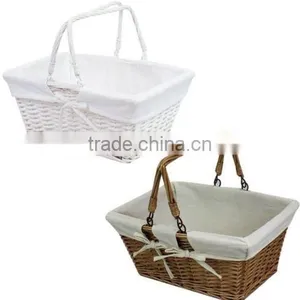 Traditional Shopping Basket Folding Handles Vintage Storage Wicker Weave Box thumbnail-1
