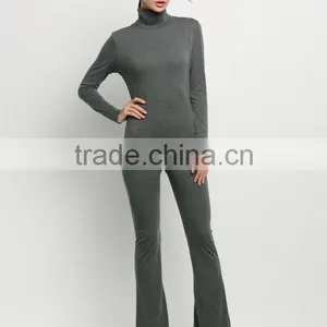 Wholesale Fashion Women Long Sleeve High Neck Bodycon Casual Jumpsuit Romper Cheap Cotton Workwear Adult Customized Overalls thumbnail-5