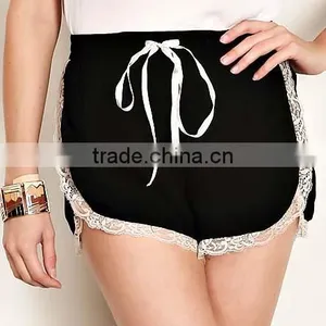 Fitness Apparels Cargo Shorts 100% RAYON SOLID KNIT LACE TRIM Womens Drawstring Shorts thumbnail-1