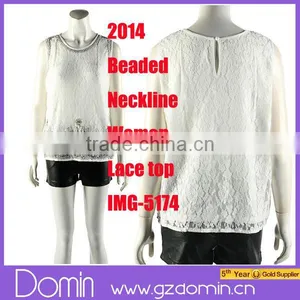 Fashion Beaded Neckline Design Sleeveless Embellished Women Lace Beaded Top thumbnail-1