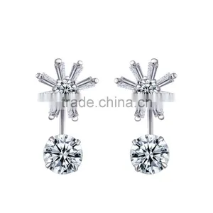 2017 Wholesale 925 Sterling Silver Sun Flower Woman Fashion Engagement Wedding Earrings Customized Jewelry CZ Two Way Wearing thumbnail-1