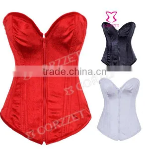 Flannelette Plain Black Corset Overbust Zipper Steel thumbnail-1