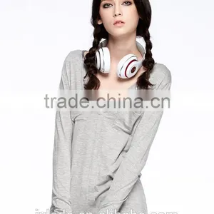 Slim Fit Women Gray Long Sleeve Large V-neck t Shirt thumbnail-2