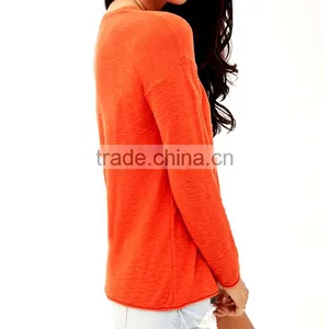 Simple Soft Slub 100% Cotton Round Neck Female Pullover Sweater thumbnail-2