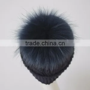 Myfur Knitted Real Fur Pom Pom Attached Crochet Fancy Baby Beanie Hats thumbnail-3