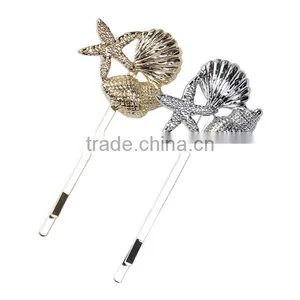 Conch /Sea Snail Silver Tone Starfish Pattern Clip In Hair thumbnail-3