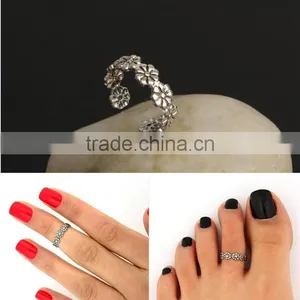 Vintage Silver Plated Anel Flower Finger Foot Midi Ring Footwear Rings Jewelry thumbnail-1