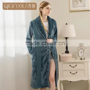 Logo Printed Qianxiu 100 Polyester Warm Ladies Night Robe thumbnail-1