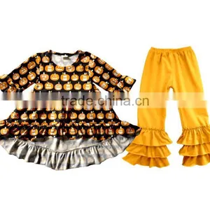 New Wholesale Girls Boutique Outfits 2017 Kids Halloween Clothing Design Pumpkin Appliqued Baby Clothing China thumbnail-5