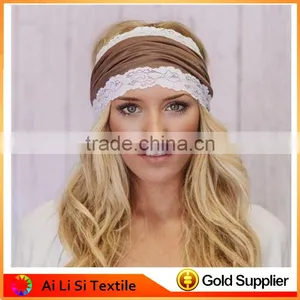 Grils Colored Lace Elastic Wide Headband Hair Band,Woman BOHO Bohemian Lace Headbands ,Wide Lace Hair Band thumbnail-1