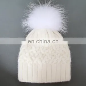 White Solid Color Ladies Girls Winter Hats Wool Blen Beanies thumbnail-5