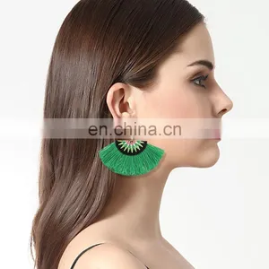 Tribal Green Embroidered Tassel Earrings thumbnail-5