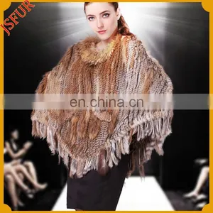 Top Quality Hot Sale Natural Color Rabbit Fur Knitted Fur Cape thumbnail-1
