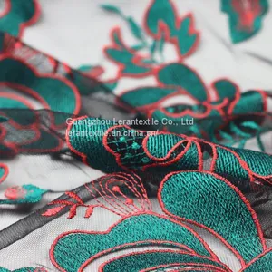 China Manufacture India Flower Mesh Net Embroidered Lace Fabric for Garment thumbnail-3