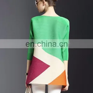 2017 New Fashionable Patch Work Blouse Designs Women Stripe Blouse thumbnail-3