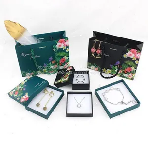 High End Jewelry Gift Box Luxury Flowers Painting Cardboard Jewelry Packaging Box With Pouch thumbnail-1