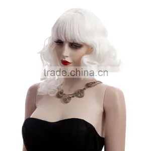 100% Japan's Hair Woman Wig Medium Long Wave White Color Synthetic Wig 2225 thumbnail-2