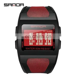SANDA 222 Trendy High End Men's Digital Sports Watch Resin Strap Luminous Week Display Male Watches thumbnail-3