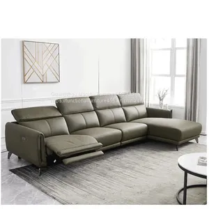 Italian Minimalist Three-Seat Chaise Longue Leather Sofa Side Carrying Usb Electric Button L-Shaped Chaise Longue Function Sofa thumbnail-1