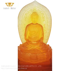 Customization Size Color Yellow Gold Plating Engrave Handmade Carving Temple Indoor Big Buddha thumbnail-1
