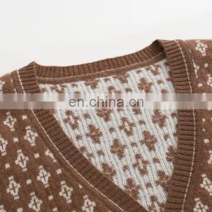 Custom Women's Loose Full Zip Floral Jacquard Lady Cashmere Sweater Casual Winter Style Knitted Top thumbnail-3