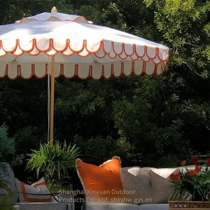 Customizable Logo Event Commercial Pool Umbrella, Fan-shaped Courtyard Umbrella, Large Outdoor Wooden Parasol thumbnail-1