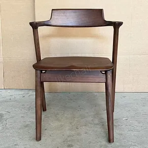 Modern Black Solid Wood Dining Chair Curved Armrest Padded Upholstered Seat Sturdy Wooden Legs Eco-Friendly Waterproof Home thumbnail-2
