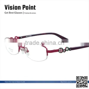 Fashion Style Women Metal Half Frame Eyeglasses Frame With Pattern Temple With Clear Lenses thumbnail-1