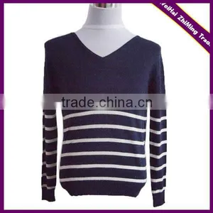 MEN FASHIONABLE V-NECK STRIPPED PULLOVER CASHMERE SWEATER thumbnail-1