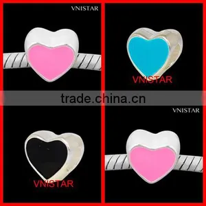 Vnistar Silver Plated Enamel Bead Hot Pink&cyan&black Heart-shaped Bead Size in 9*10mm PBD556 thumbnail-1