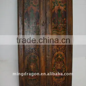Old Chinese Antique Tibet Elm Hand Painted Doors thumbnail-1